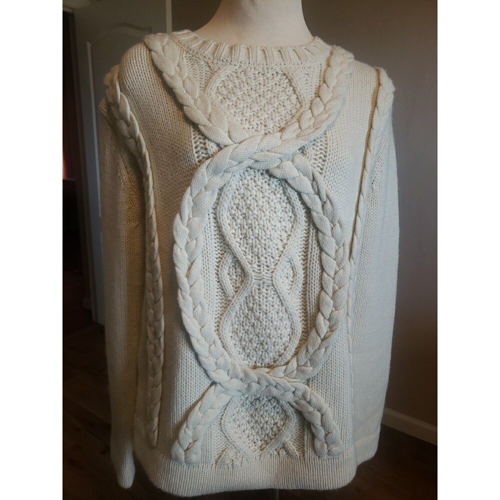 Eleven Paris Sweater LA Collection Farille Womens Cream Chunky Cable Knit Sz. M